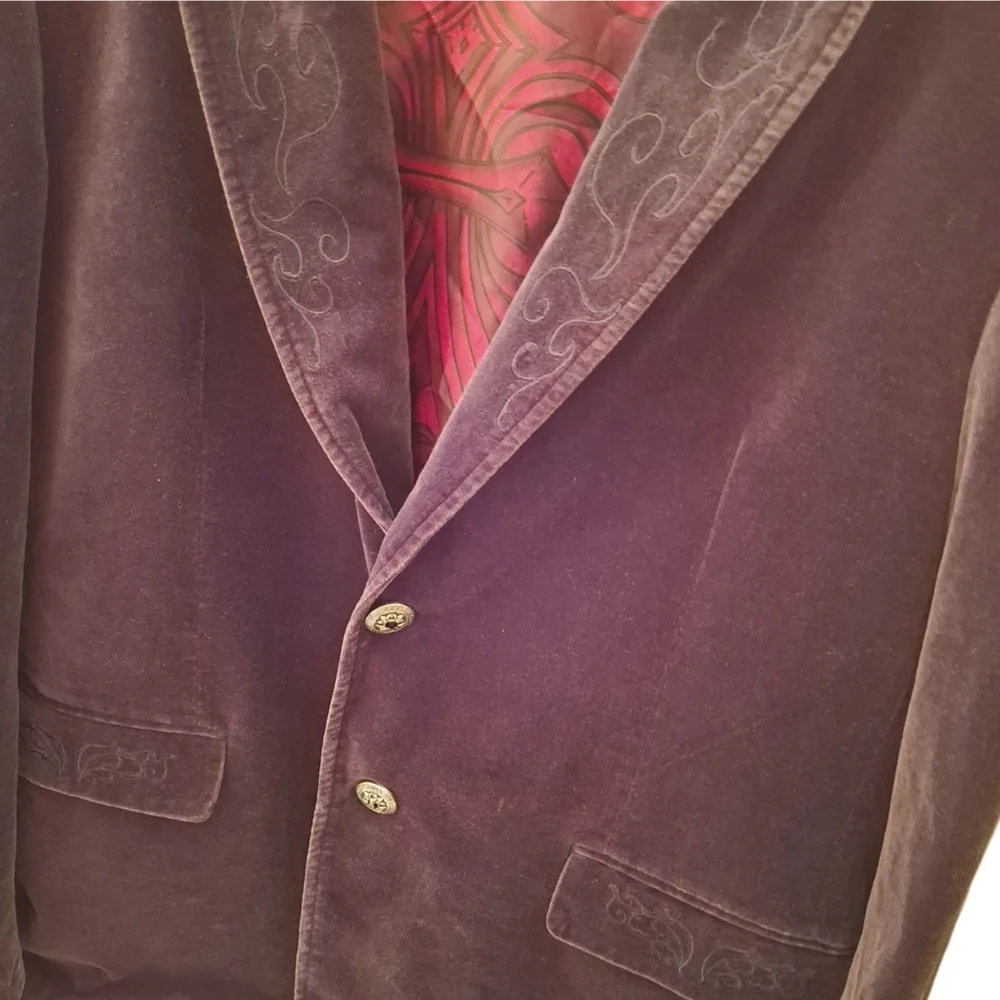 Affliction Red Label Black Velvet Graphic  Cross Blazer Men Size XL 48-50 - Picture 7 of 12